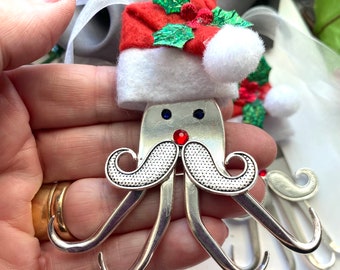 Santa Christmas Ornament, repurposed Christmas ornament, Santa fork ornament, Santa ornament