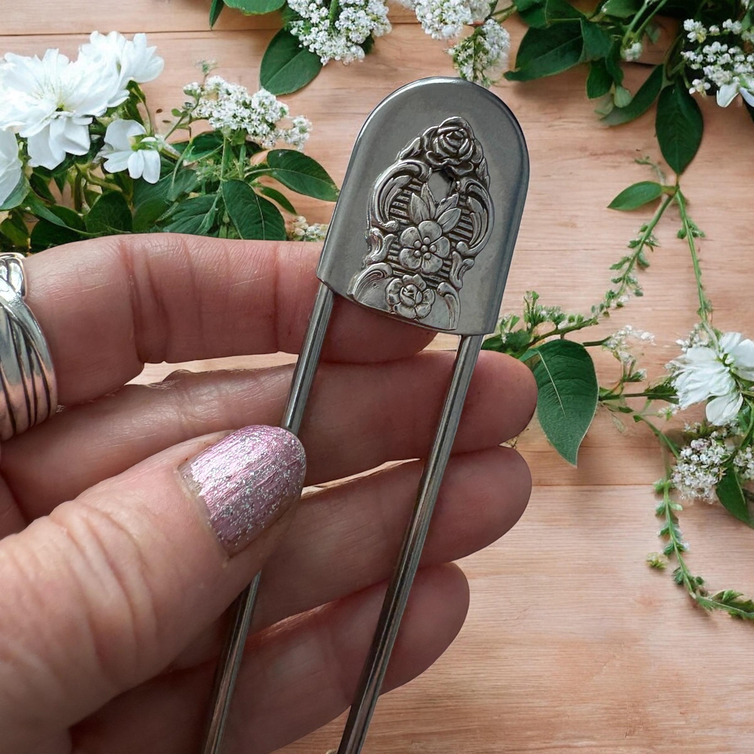 Jumbo Safety Pin Keychain, Antique Silver Spoon End, Kilt Pin - Etsy