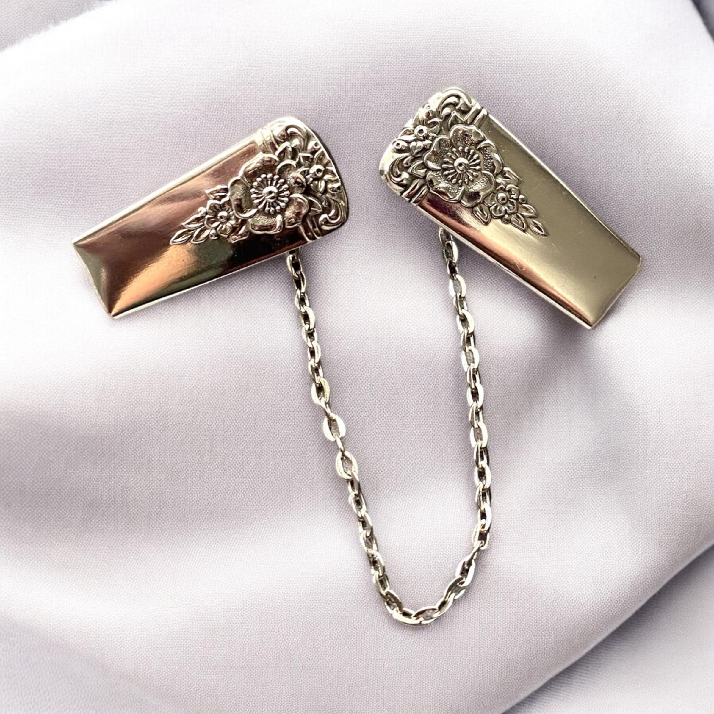 Vintage Silverware Sweater Clip: Floral Cardigan Clasp