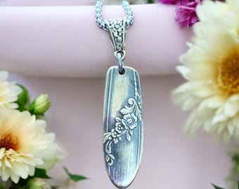 Vintage Silverware Pendant: Queen Bess Spoon Necklace with Floral Design