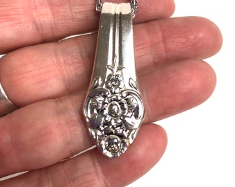 Spoon Necklace | Spoon Pendant | Silverware jewelry | Vintage Flatware Pendant , Spoon Necklace, Silver flower, upcycled spoon,