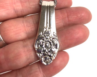 Vintage Silverware Spoon Pendant Necklace: Upcycled Floral Design