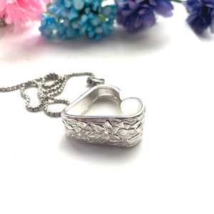 Floating heart spoon necklace Valentine gift floating heart silverware pendant, I love you pendant, Valenitne heart pendant. Narcissus image 1