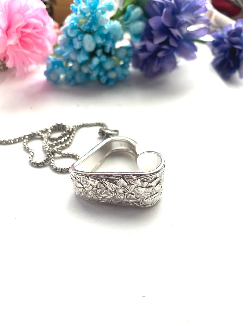 Floating heart spoon necklace Valentine gift floating heart silverware pendant, I love you pendant, Valenitne heart pendant. Narcissus image 1