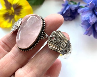 Spoon Bracelet | Rose quartz silverware bracelet, Vintage Rose Quartz spoon bracelet| Silver Bracelet| spoon jewelry, silverware jewelry,