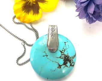 Turquoise pendant, turquoise necklace, turquoise jewelry, gift for mom, stone pendant, turquoise stone, turquoise and silver necklace