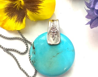 Turquoise pendant, turquoise necklace, turquoise jewelry, gift for mom, stone pendant, turquoise stone, turquoise and silver necklace