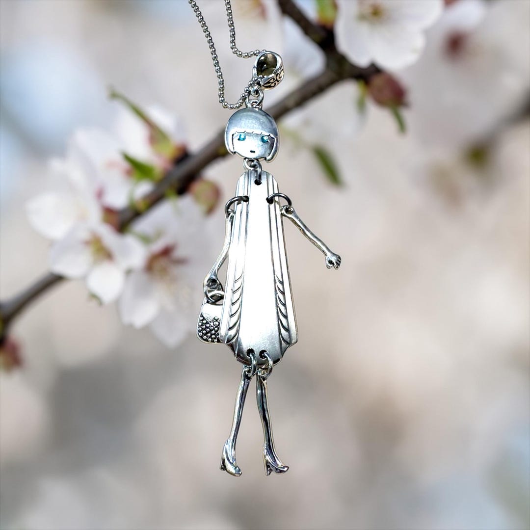 Handmade Silverware Spoon Lady Pendant, Blue Swarovski Eyes - Etsy