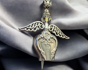 Collana con angelo in argento: gioielli vintage con cucchiaio, regalo commemorativo