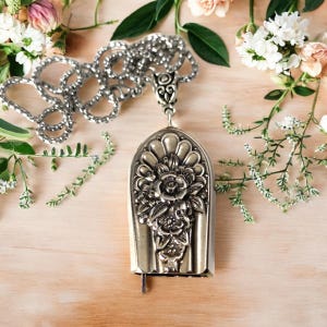 Vintage Silverware Bell Pendant Necklace: Jubilee 1953 Knife Handle Jewelry