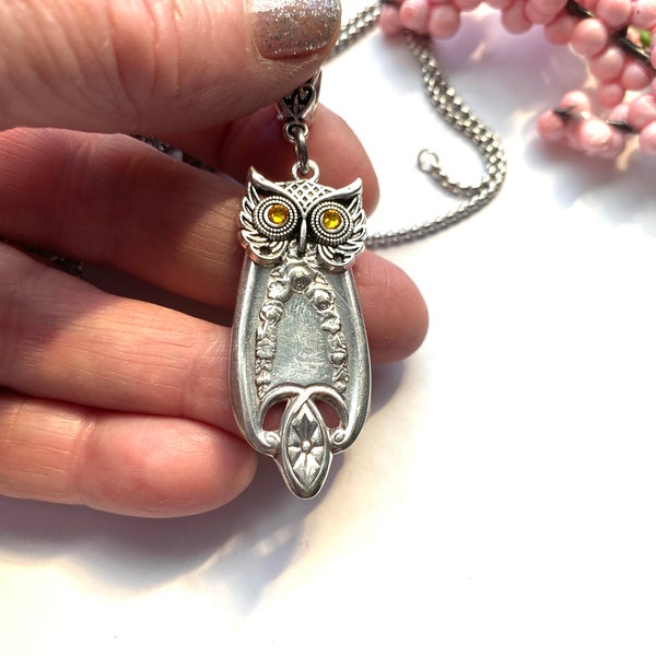 Owl pendant. Spoon necklace. Owl jewelry. Owl  necklace. Silverware necklace.  owl spoon necklace. spoon jewelry, silverware jewelry