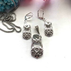 Eternally Yours Spoon Necklace and earring set | Silverware jewelry | Eternally Yours Vintage Flatware Pendant | spoon jewelry