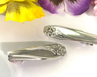 Hair clip, spoon hair barrette, vintage hair barrette, silverware hair barrette, gift for her, handmade barrette, French clip, Daffodil