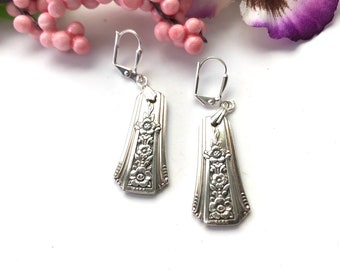 Fortune spoon earrings, spoon earrings, Fortune silverware, Fortune earrings, 1939 silverware, flower earrings, , spoon jewelry