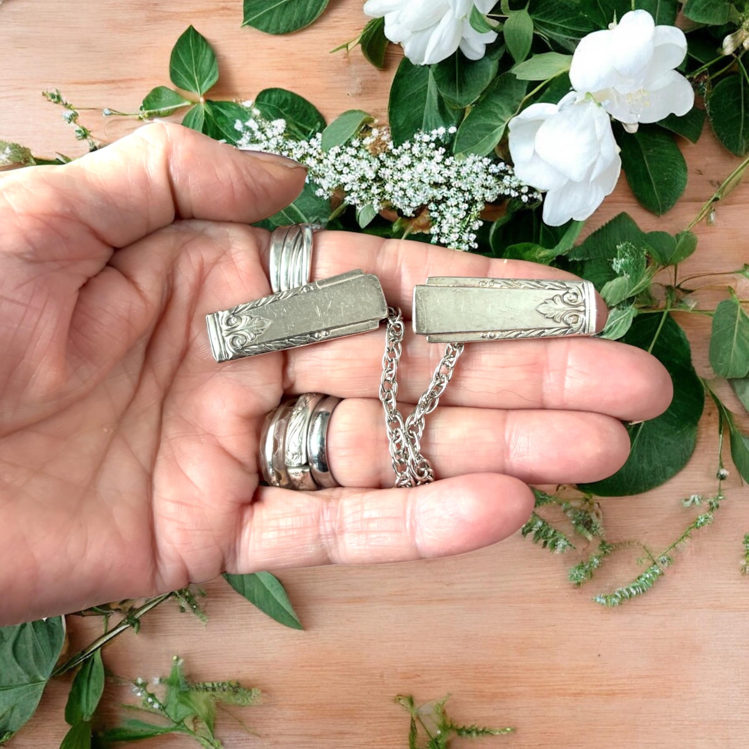 Vintage Silver-Tone Scarf Clip Sweater Guard Cardigan Clip Lot Of 7 Amazon.com: 4pcs Shirt Clips for Women Silver Sweater Clips  main image 2