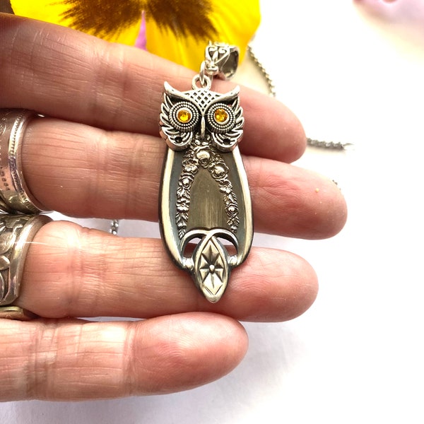 Owl pendant. Spoon necklace. Owl jewelry. Owl  necklace. Silverware necklace.  owl spoon necklace. spoon jewelry, silverware jewelry