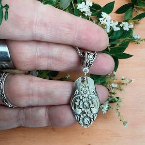 Plantation Spoon Necklace | Spoon Pendant | Silverware jewelry | Vintage Flatware Pendant , 1948 Necklace, Silver flower, upcycled spoon,