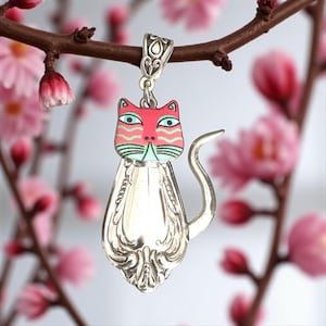 Cat necklace, cat pendant, gift for cat lady, handmade cat jewelry, smiling cat, cheshire cat