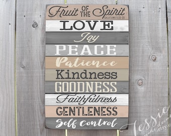 Fruit of the Spirit Sign Brown White Gray Colors - Bible Verse - Galatians 5:22-23 - Christian Home Decor - Scripture - Tessie Made Decor