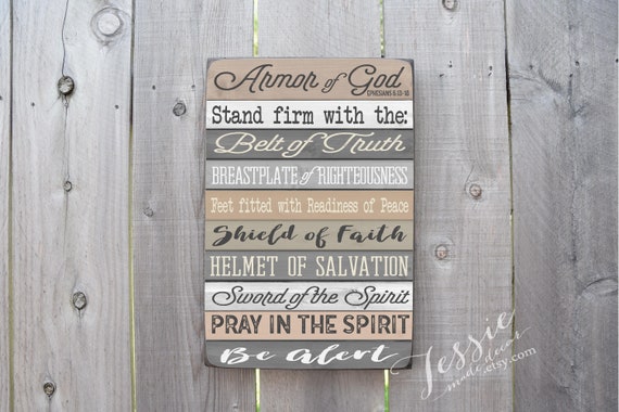 Armor of God Sign Brown White Gray Colors - Bible Verse - Ephesians 6:13-18 - Christian Home Decor - Scripture - Tessie Made Decor