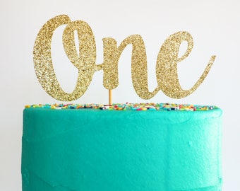READY TO SHIP! One cake topper | Gold glitter one topper | First birthday cake topper | 1st birthday topper | Glittery cake topper |
