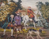 Needlepoint and petit point pillow cover-case Hunting scene