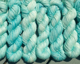 Hand Dyed Yarn. Aqua. Merino. 400 yds. It Has Sprung. Gigi Bonin