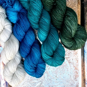 4 Skein Kit.Vingerzetgewicht. Hand geverfd garen. Merino. Sok. Gigi Bonin