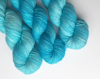 Hand Dyed Yarn. Blue Aqua. Merino . 400 yds. The Shallows. Gigi Bonin