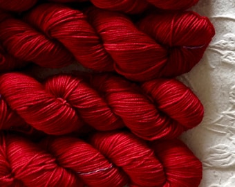 Hand Dyed Yarn. Deep Red. Merino. Sock Weight. Addison. Gigi Bonin.