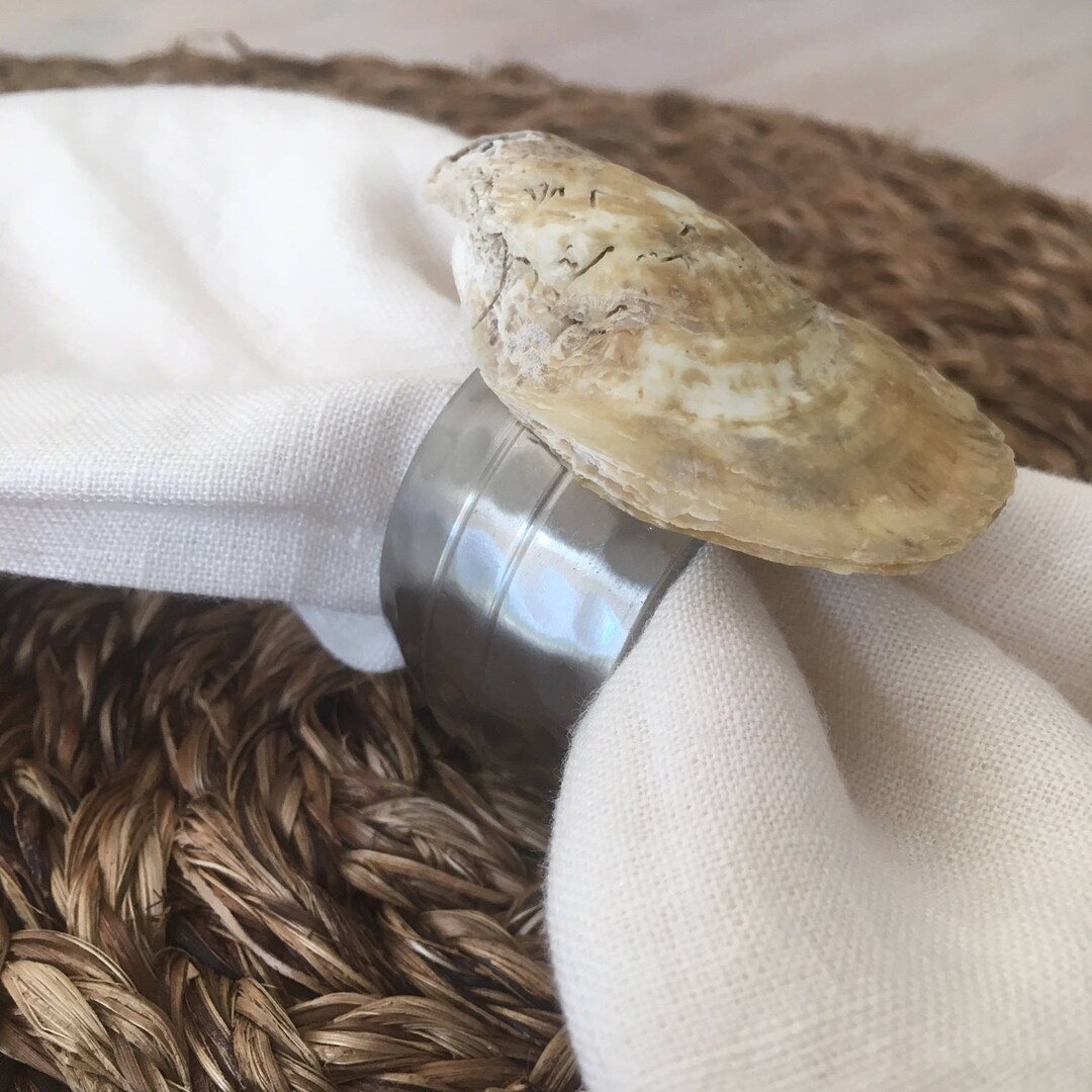 Natural Oyster Shell Napkin Ring With Silver Base - Etsy