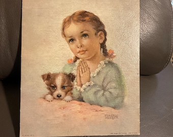 Vintage Florence Kroger Girl Praying Lithograph 105c