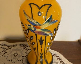 Vintage Czechoslovakia vase, orange with paint and decal