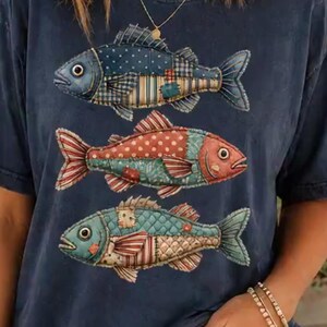 Patchwork Quilt Fish,  Girly Fishing Art,  Beach Towel Design,  Summer Fishing Shirt,  Coastal Preppy, funny 4th of July T Shirts