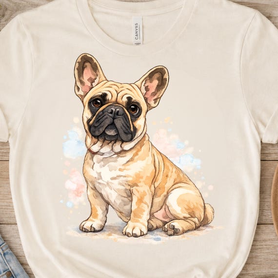 Fawn French Bulldog PNG, Watercolor Canine Clipart, Sublimation Pet Portrait, Cute Puppy Illustration, Fur Mom Design, Digital Download