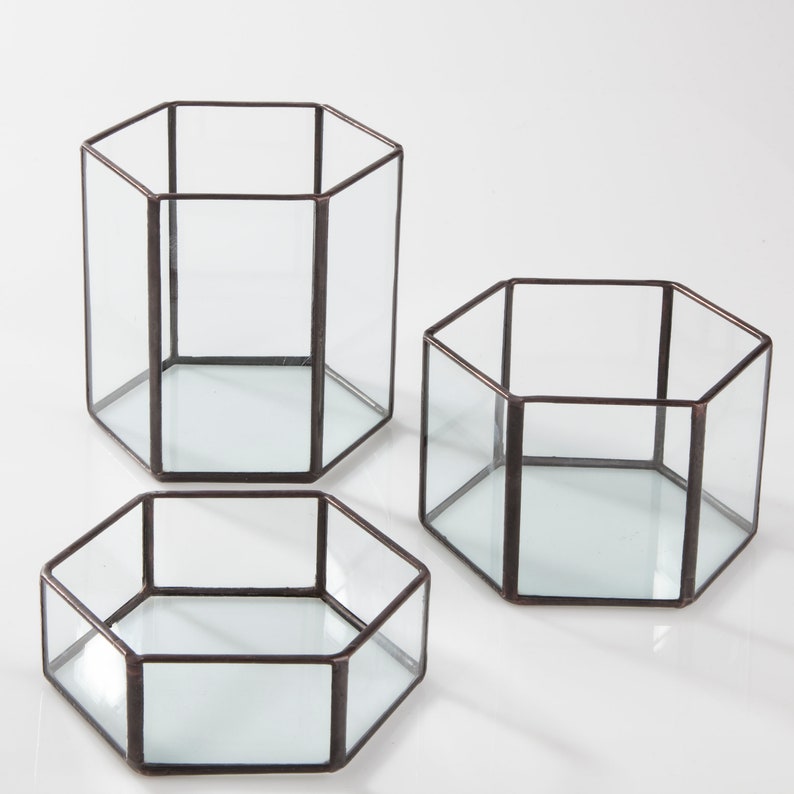 Glass Hexagon Terrariums Modular Table Top Decor Geometric Planter image 3