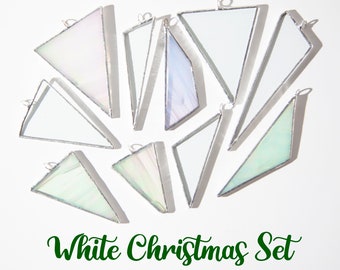 Stained Glass Ornaments Set of 10 - Geometric Christmas Ornaments