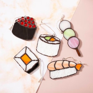 Sushi Stained Glass Ornaments - Window, Tree, Wall Hanging - Bento Box Sushi