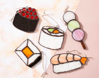 Sushi Stained Glass Ornaments - Window, Tree, Wall Hanging - Bento Box Sushi