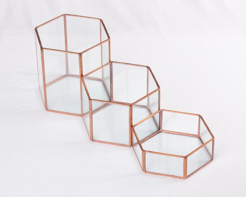 Glass Hexagon Terrariums Modular Table Top Decor Geometric Planter image 4