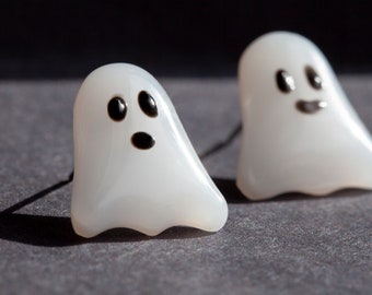 Ghost Fused Glass Earrings - Spooky Halloween Stud Earrings