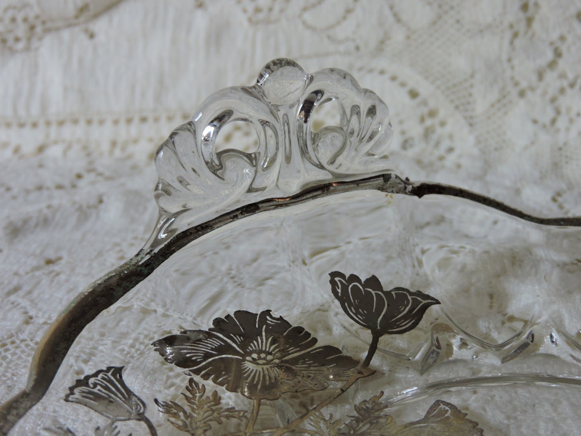 Vintage Silver Inlay Candy or BonBon Glass Dish Etsy