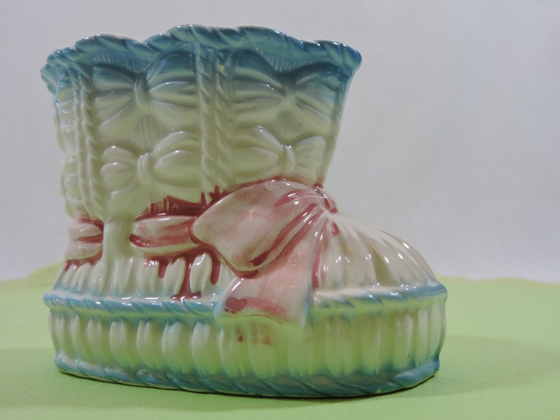 It/'s a GIRL Baby Bootie Flower Pot Planter with Pink Bow made in Japan
