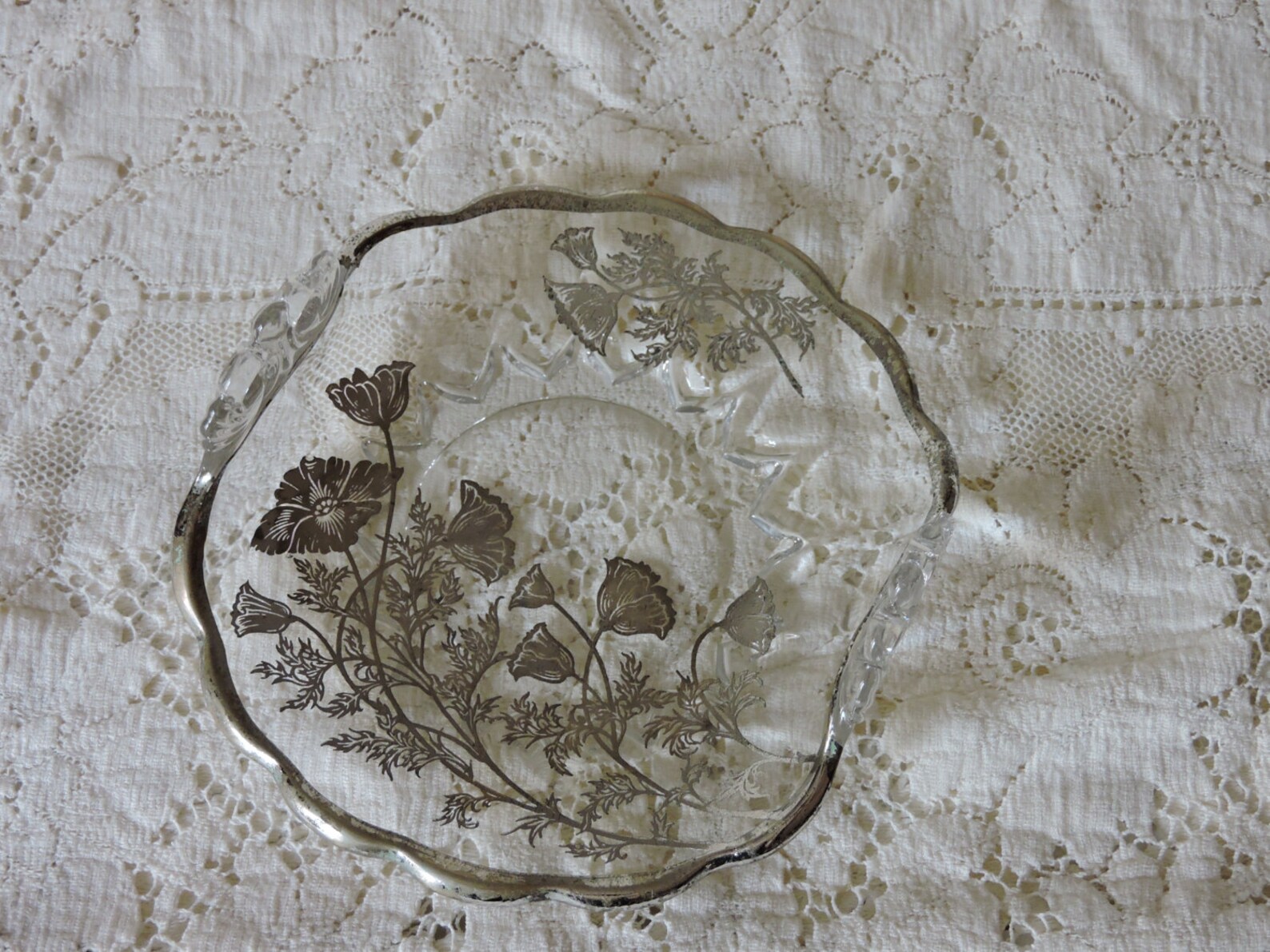 Vintage Silver Inlay Candy or BonBon Glass Dish Etsy