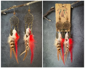 Pendientes De Plumas De Bronce De Amader Dreamcatcher De De Pendientes De Plumas De Bronce De Amader Dreamcatcher De De