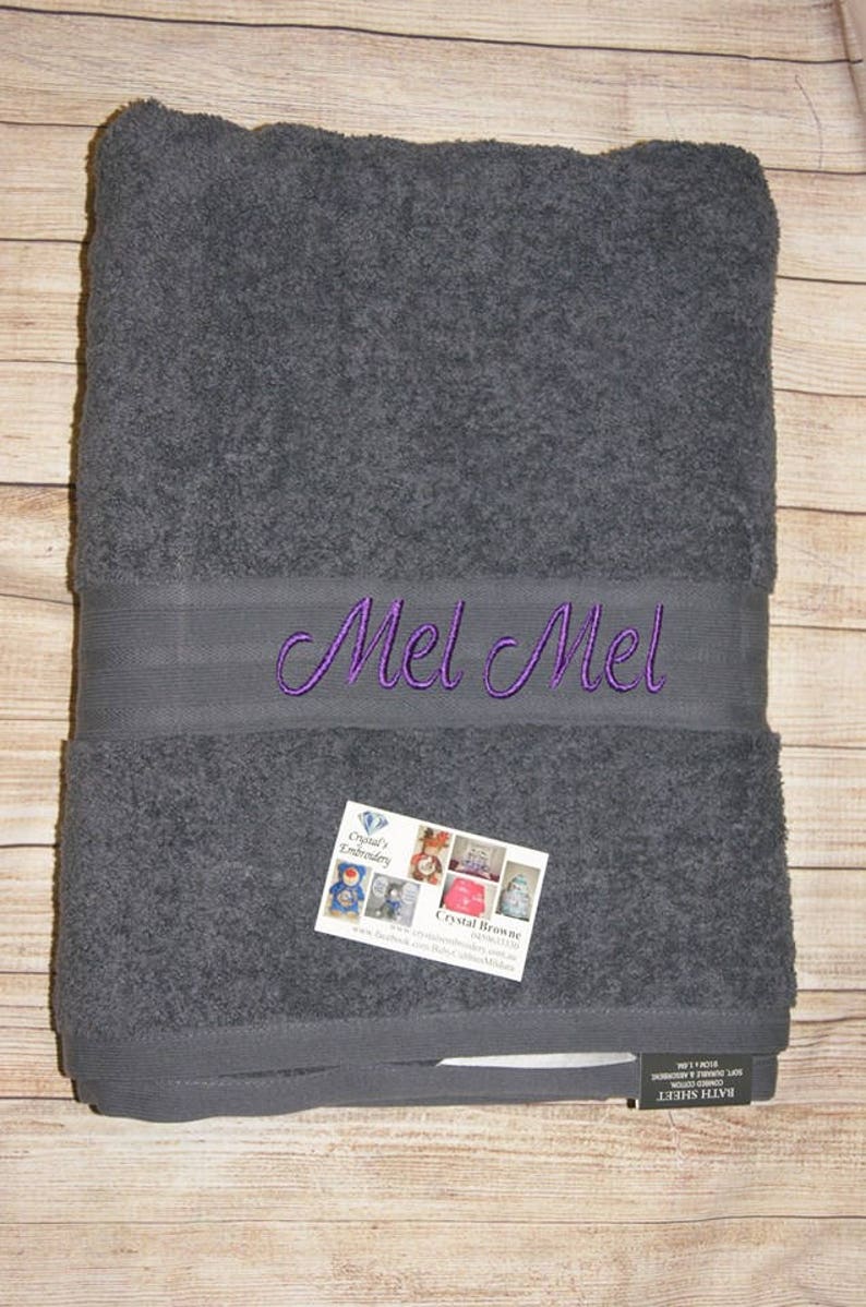 Steel Grey Embroidered bath Towel, personalised towel, kid towel, custom towel, New born Baby gift, personalised gift, wedding gift, easter image 1