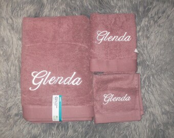 Rose Pink towel, hand towel and facewasher, personalised towel, kids towel, embroidered towel, wedding, birthday, new born, easter
