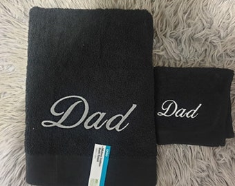 Black Embroidered towel and facewasher, personalised towel, kids towel, embroidered towel, wedding, birthday, new born, easter, beach, pool