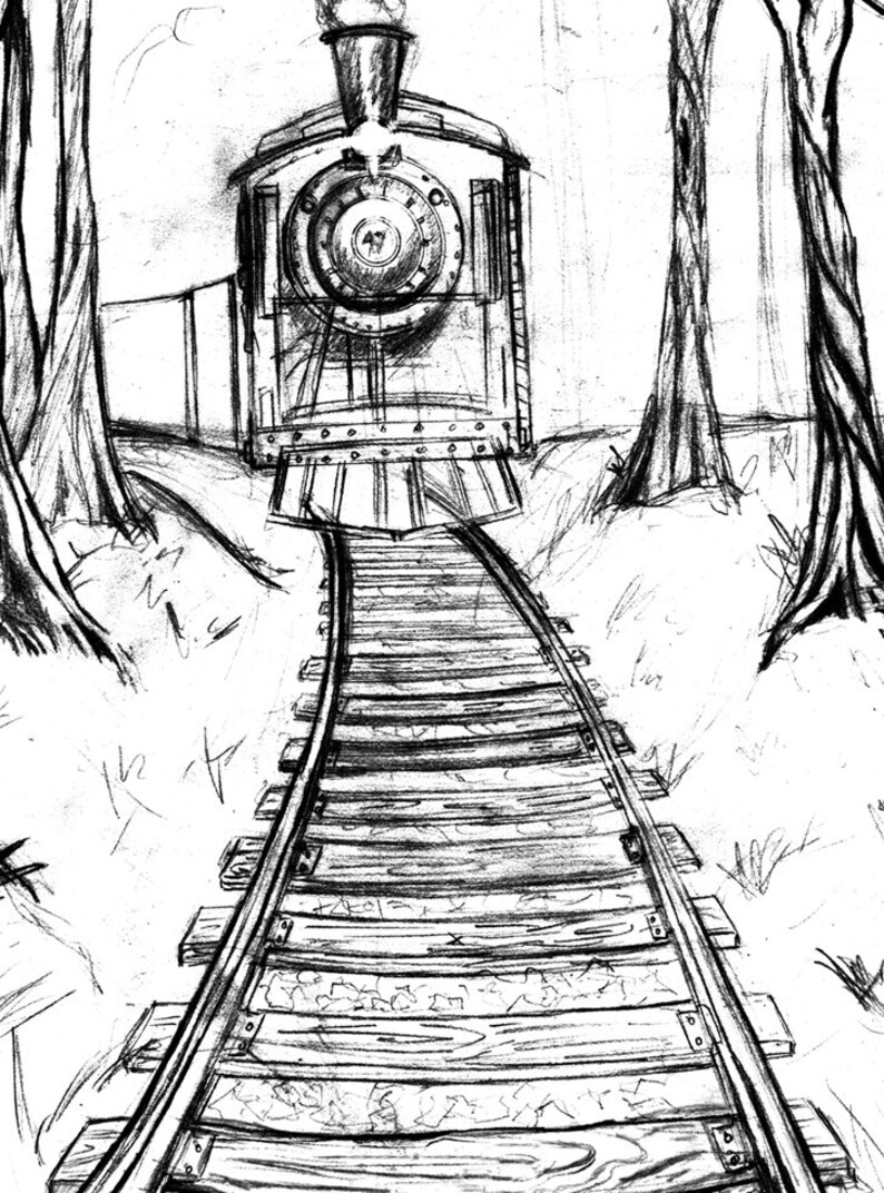 Wooden Railway Pencil illustration wall art print railroad Etsy