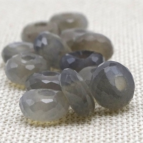 Faceted Gray Moonstone Rondelle Beads Large Holes--8mm--5 Pcs. | MST-85